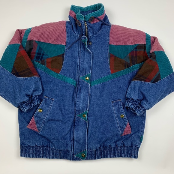 90s color block denim jacket